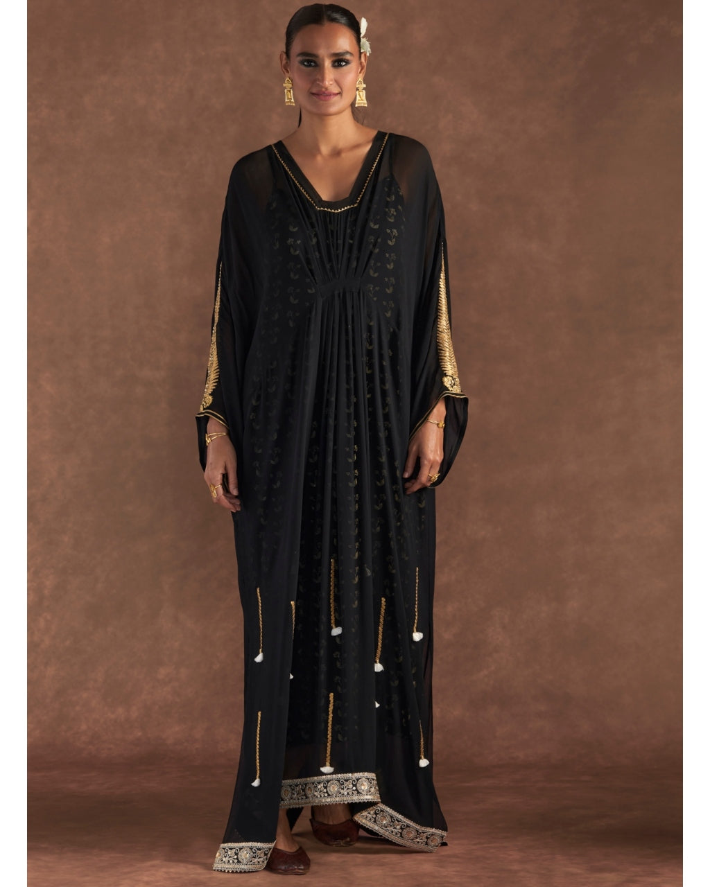 Black Gota Embroidered Kaftan With Slip By House Of Masaba