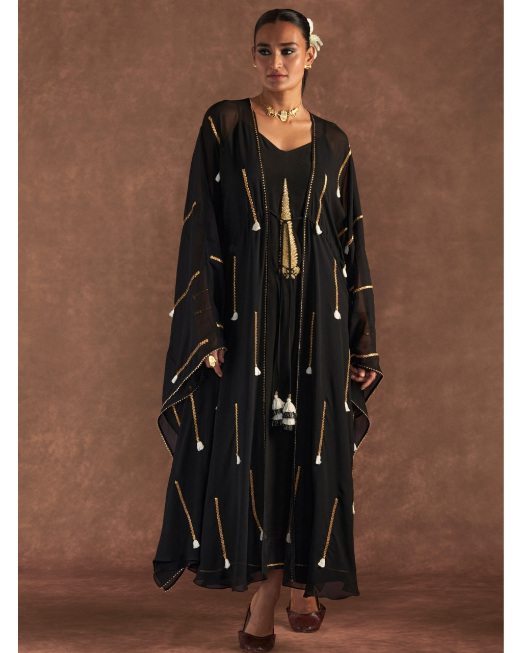 Black 'Paan-Patti' Cover-Up Kaftan By House Of Masaba