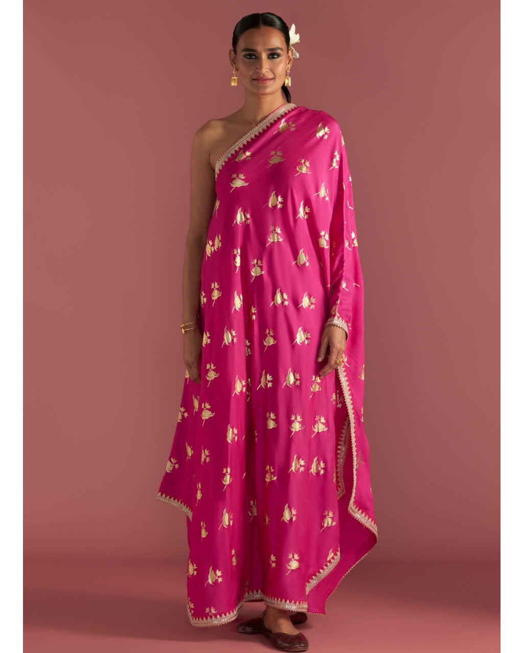 Magenta Irisbud One Shoulder Kaftan By House Of Masaba