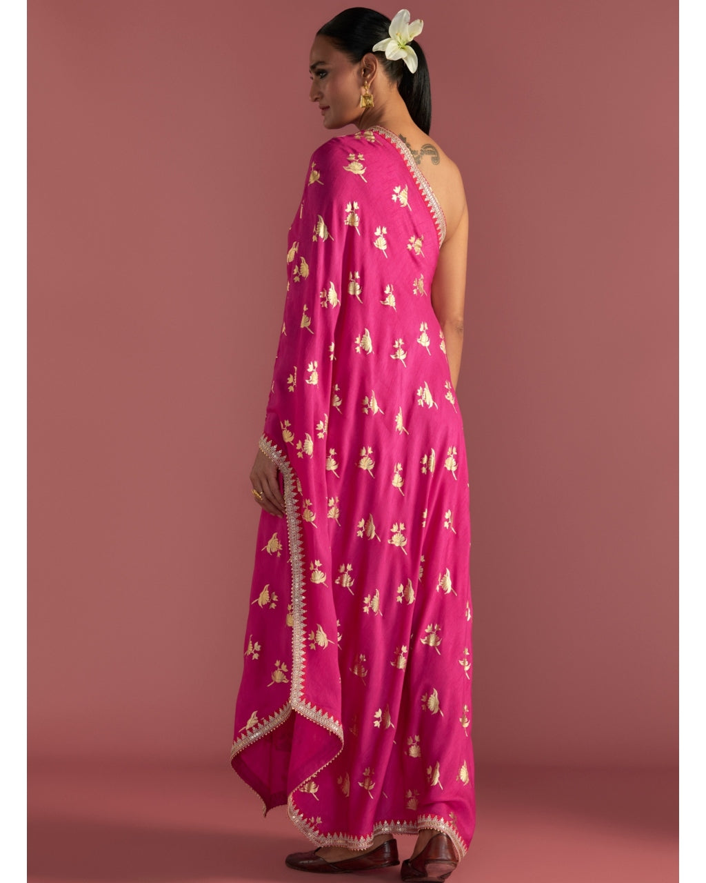 Magenta Irisbud One Shoulder Kaftan