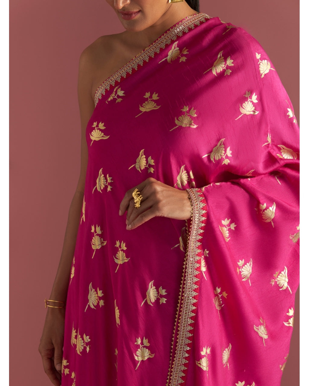 Magenta Irisbud One Shoulder Kaftan