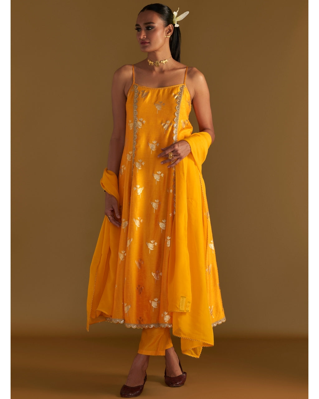 Mango Yellow Irisbud Anarkali Set