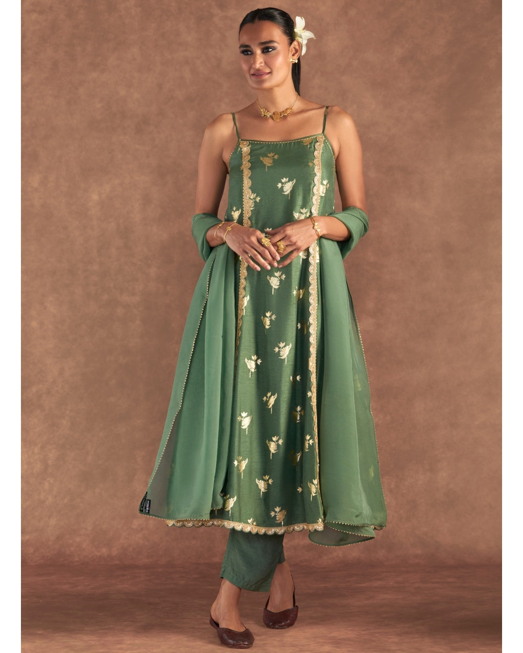 Moss Green Irisbud Anarkali Set By House Of Masaba