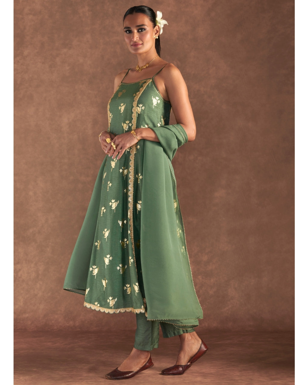 Moss Green Irisbud Anarkali Set