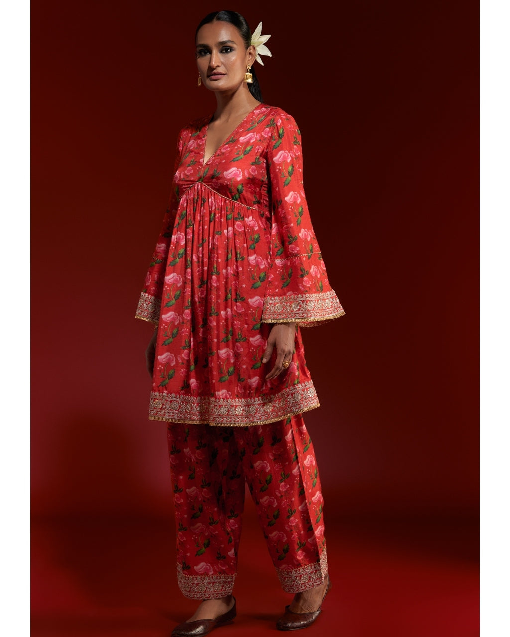 Red Rain Lily Salwar Set By House Of Masaba