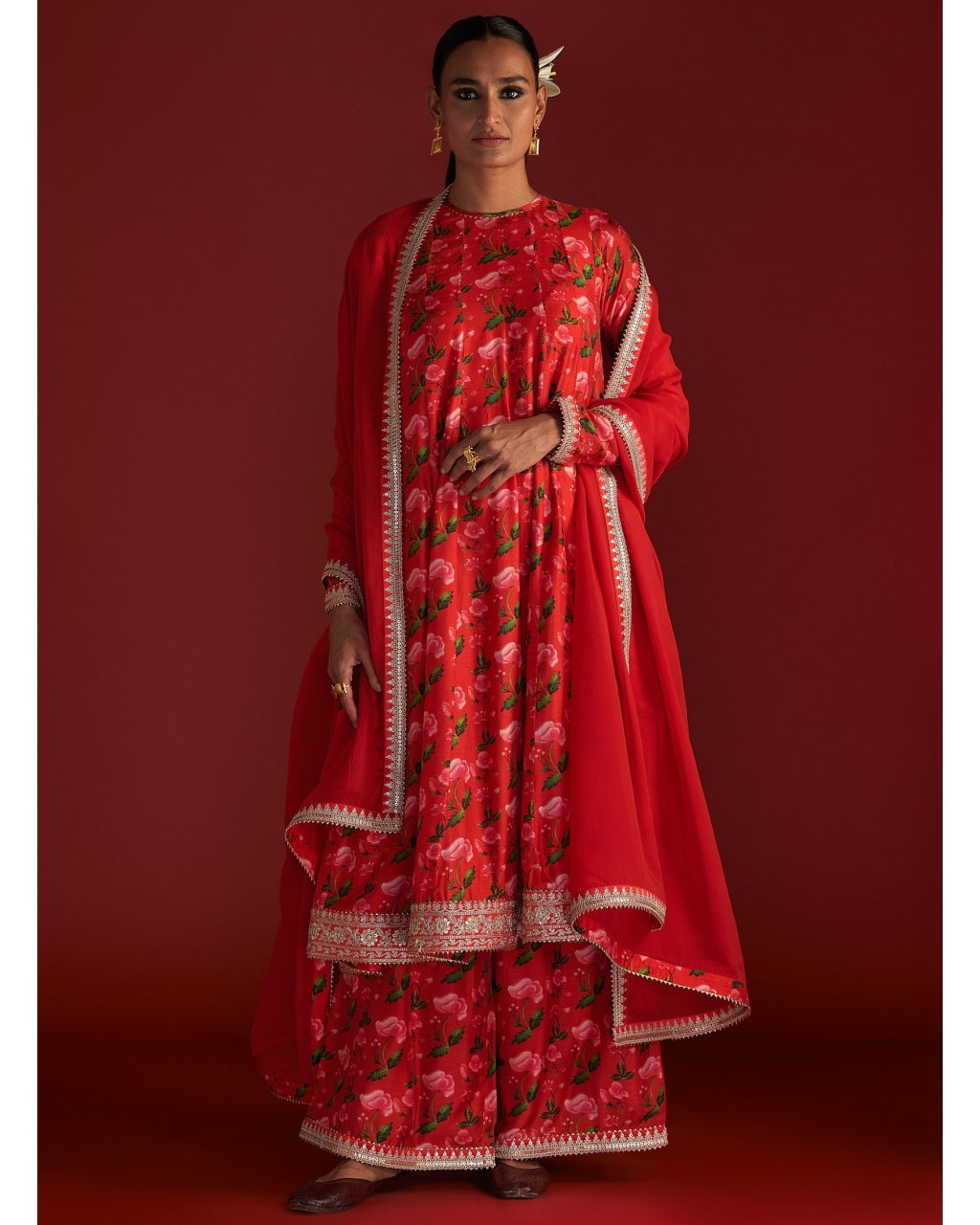 Red Rain Lily Culotte Set By House Of Masaba