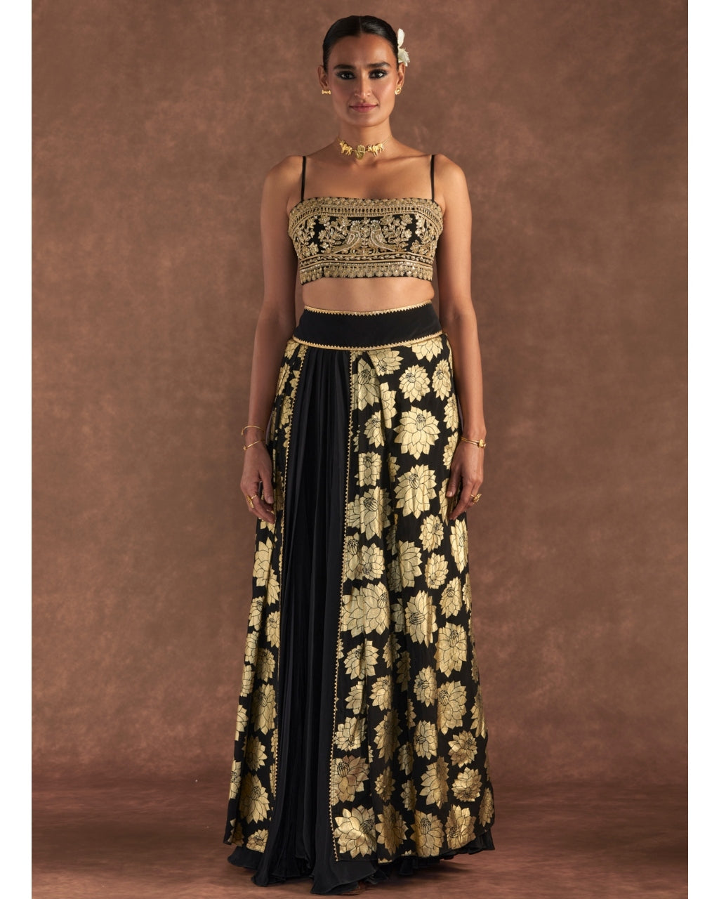 Black Berrybloom Layered Skirt Set By House Of Masaba