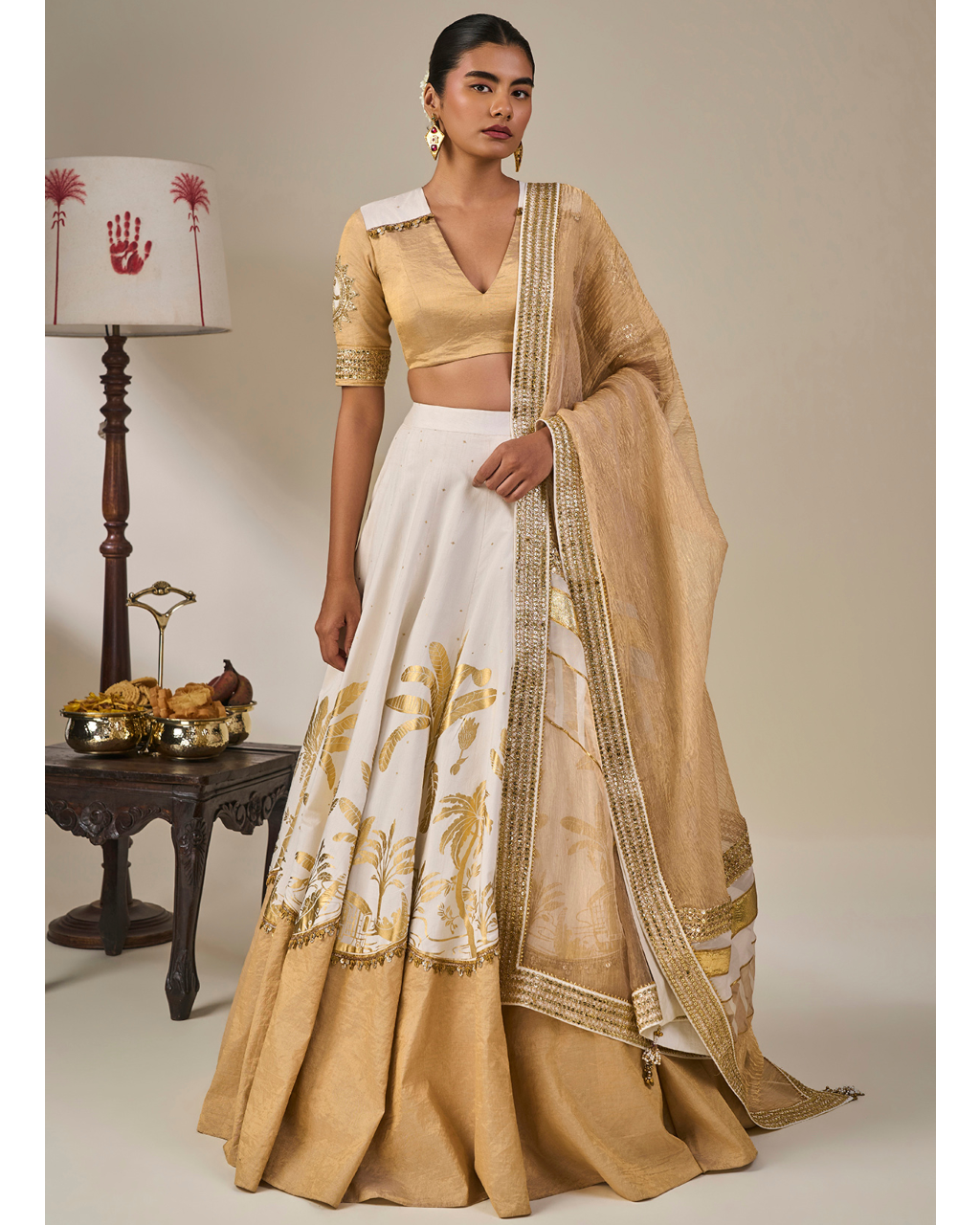 Ivory Backwater Postcard Lehenga Set