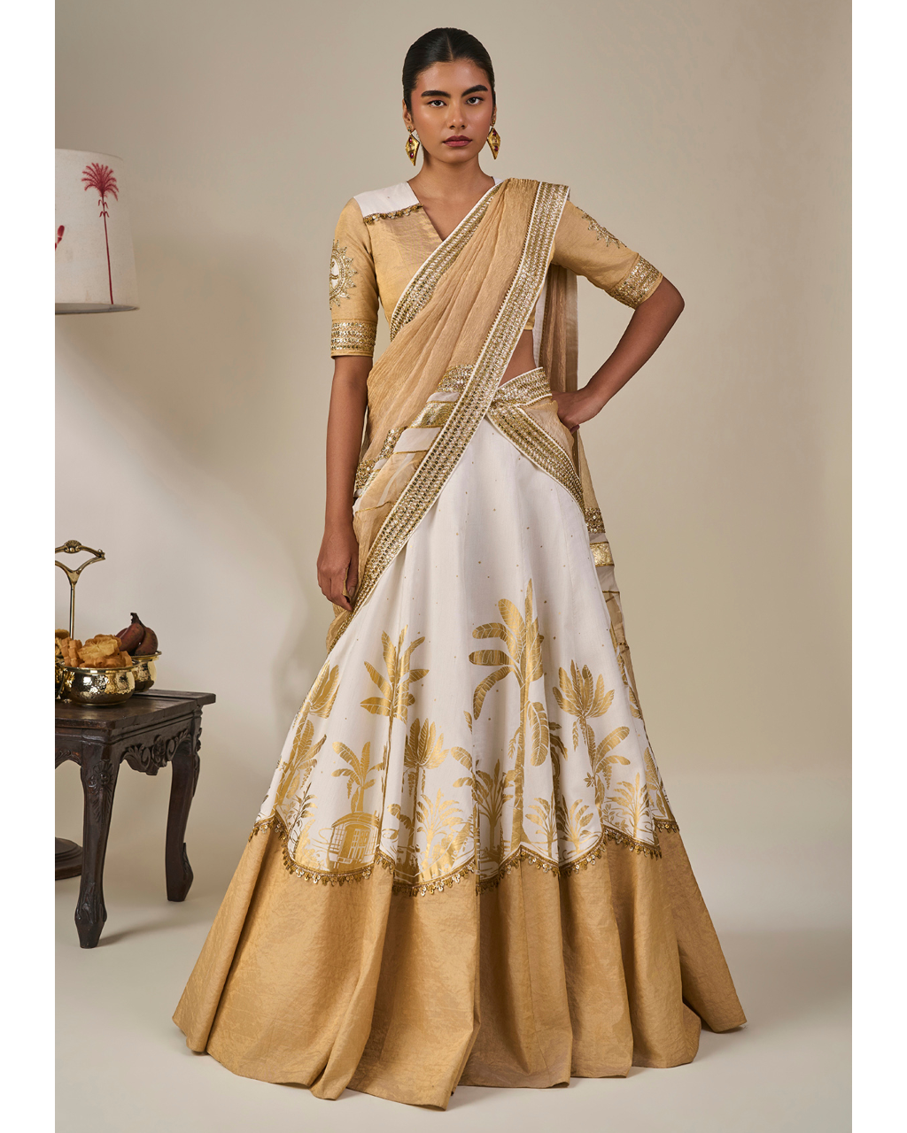 Ivory Backwater Postcard Lehenga Set