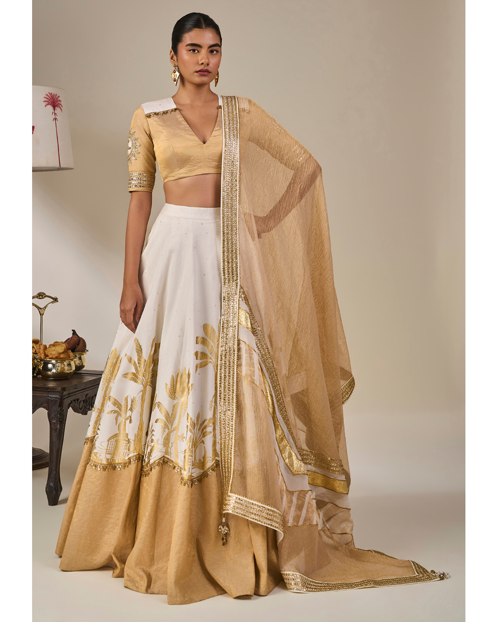 Ivory Backwater Postcard Lehenga Set