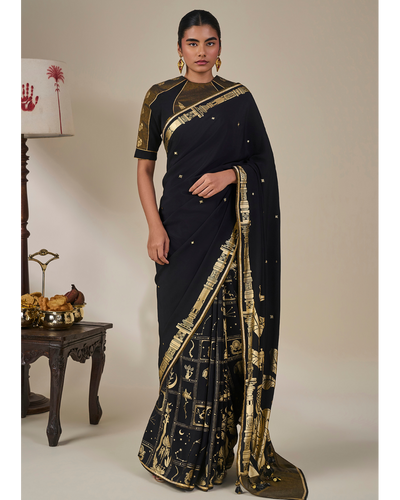 Black Malabar Grove Sari Set