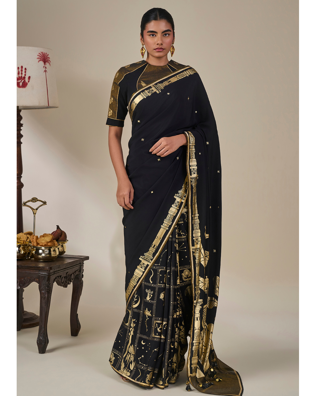 Black Malabar Grove Sari Set