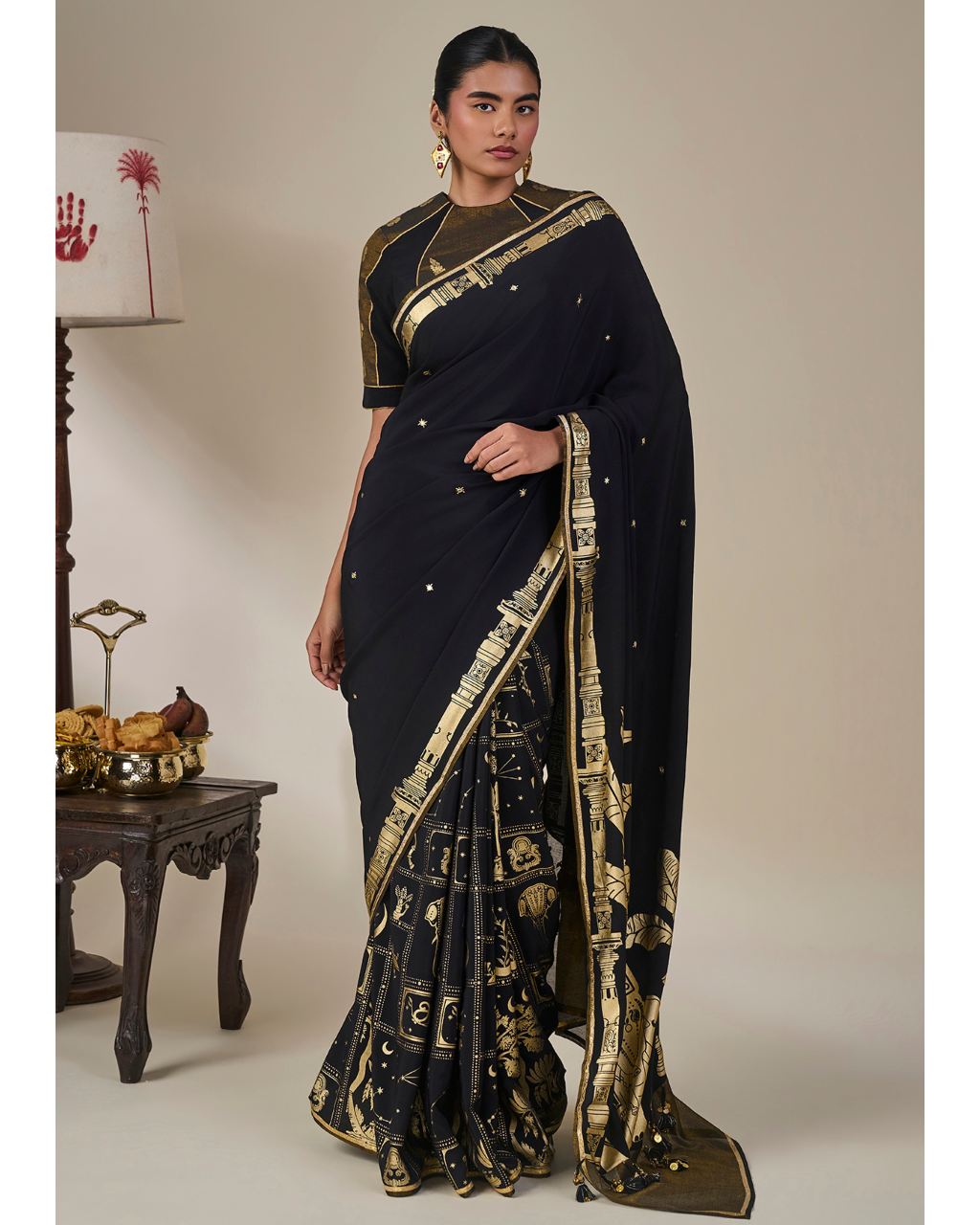 Black Malabar Grove Sari Set