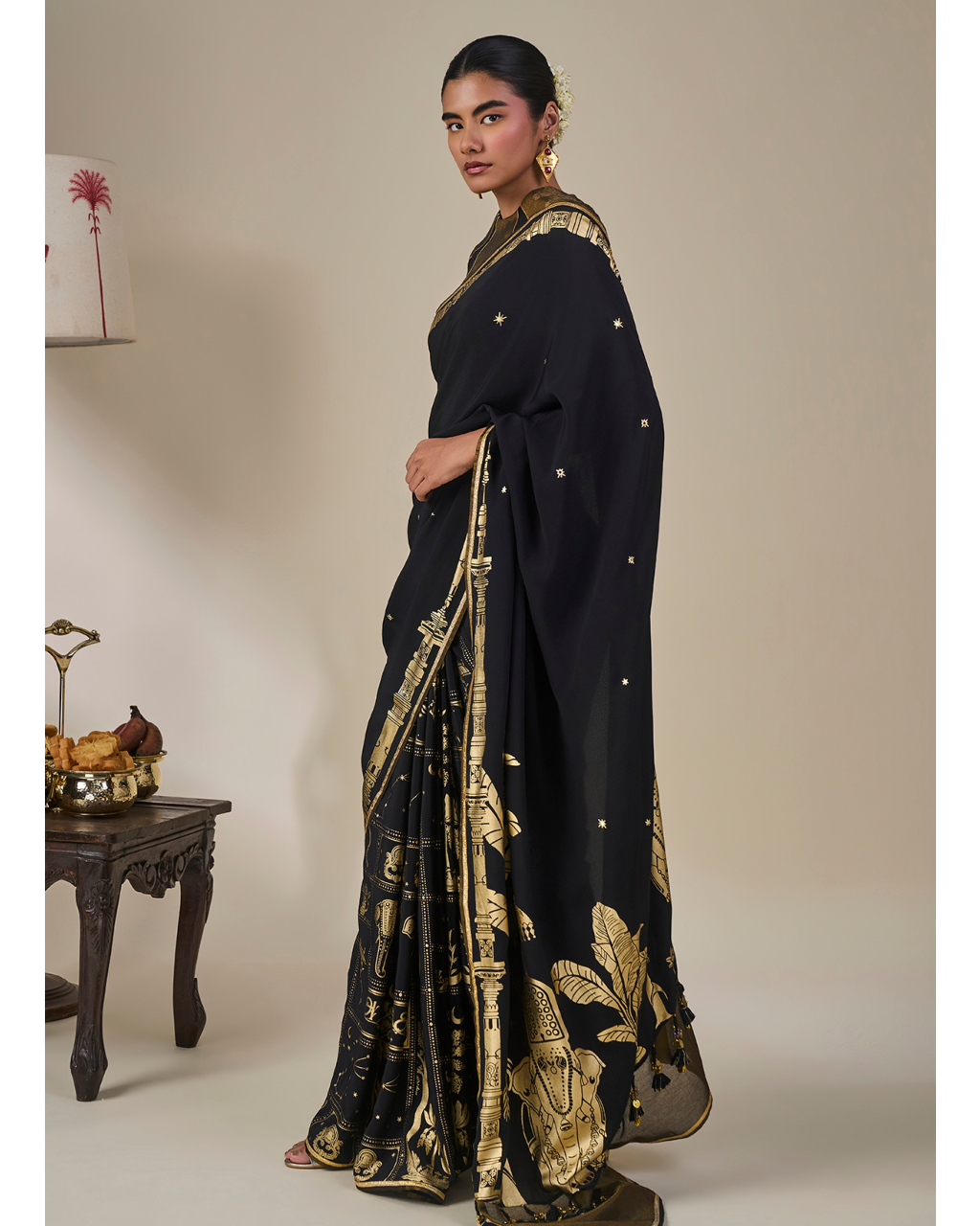 Black Malabar Grove Sari Set