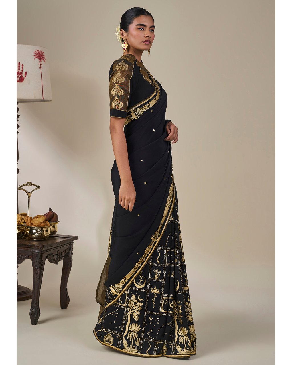 Black Malabar Grove Sari Set