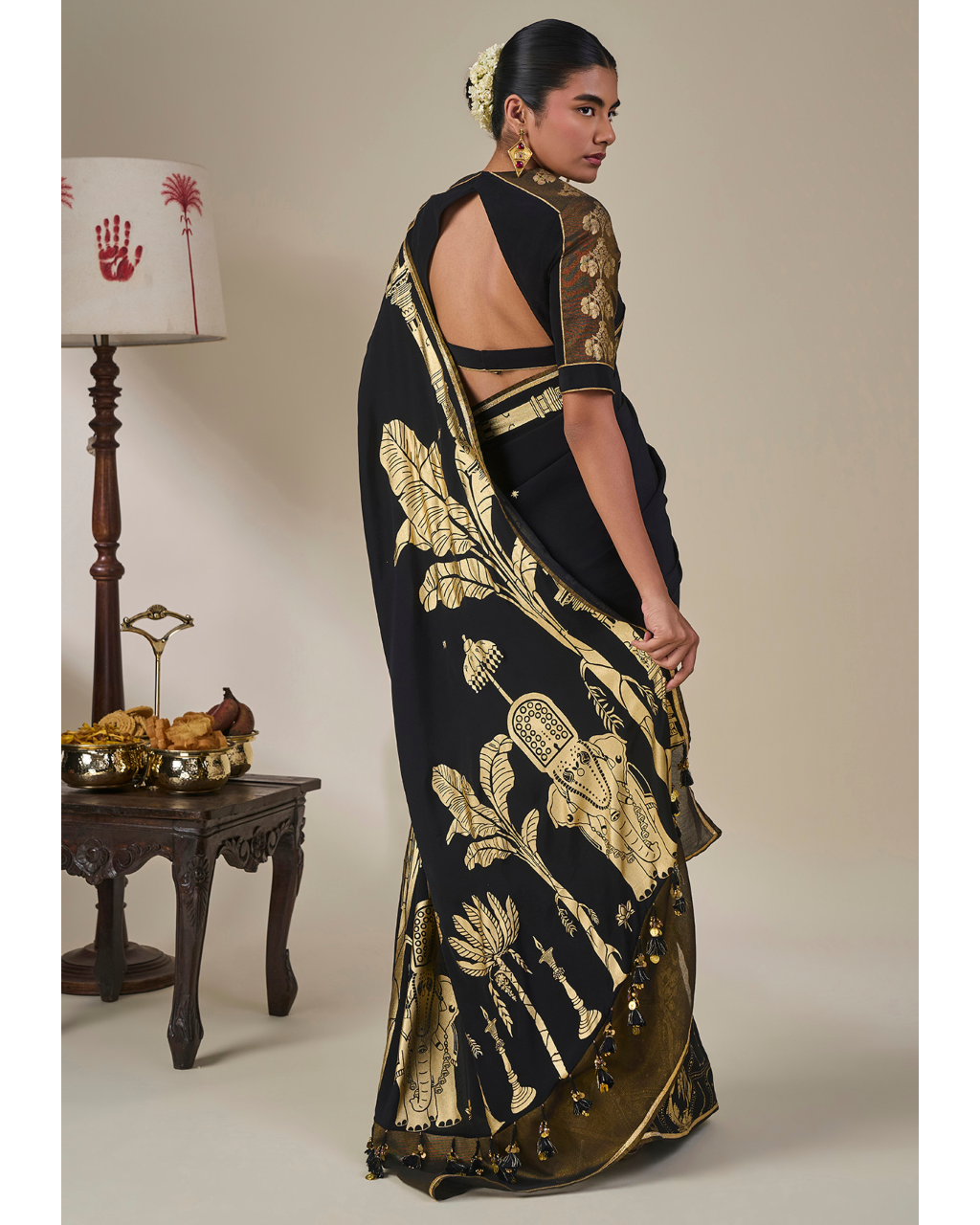 Black Malabar Grove Sari Set