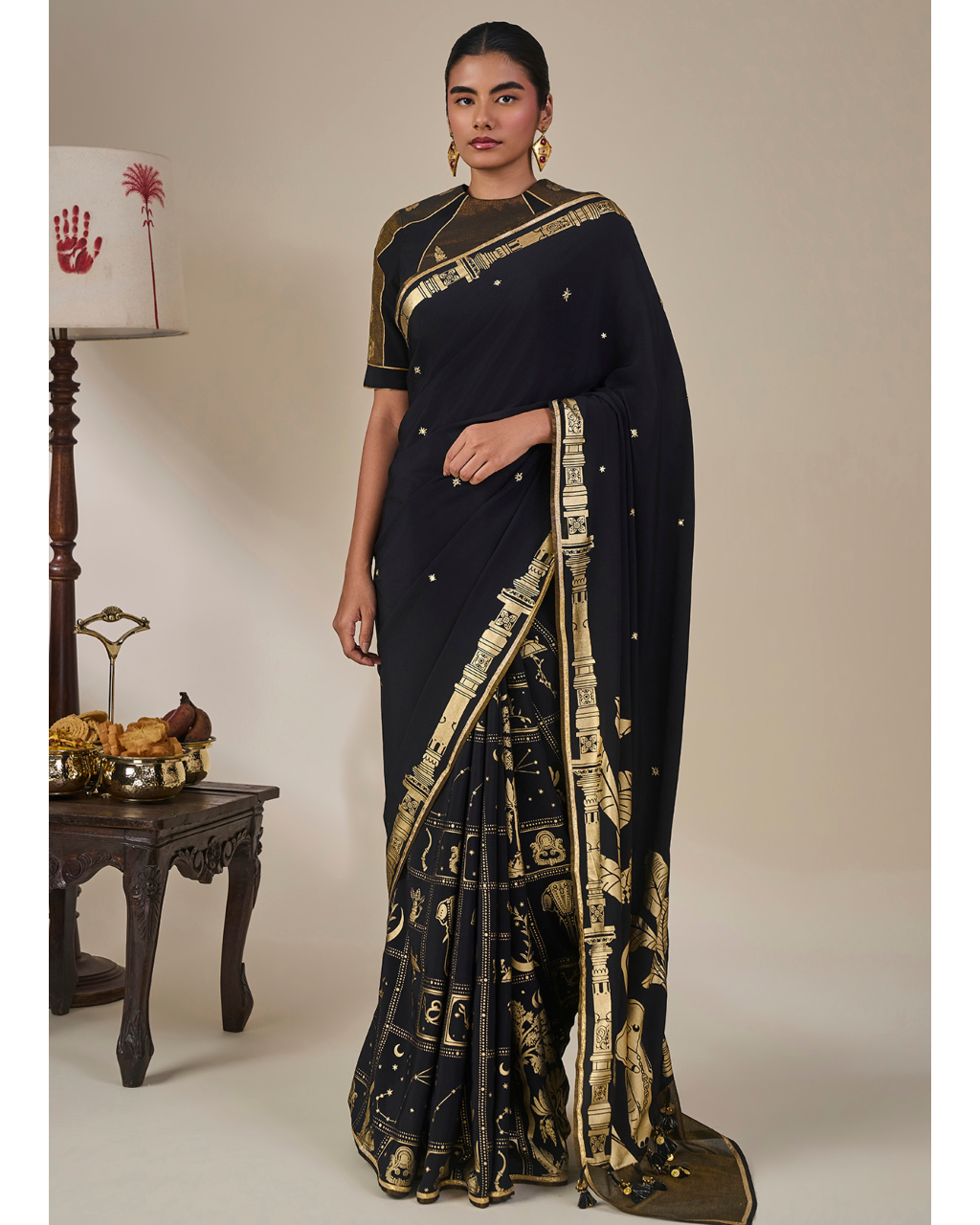 Black Malabar Grove Sari Set