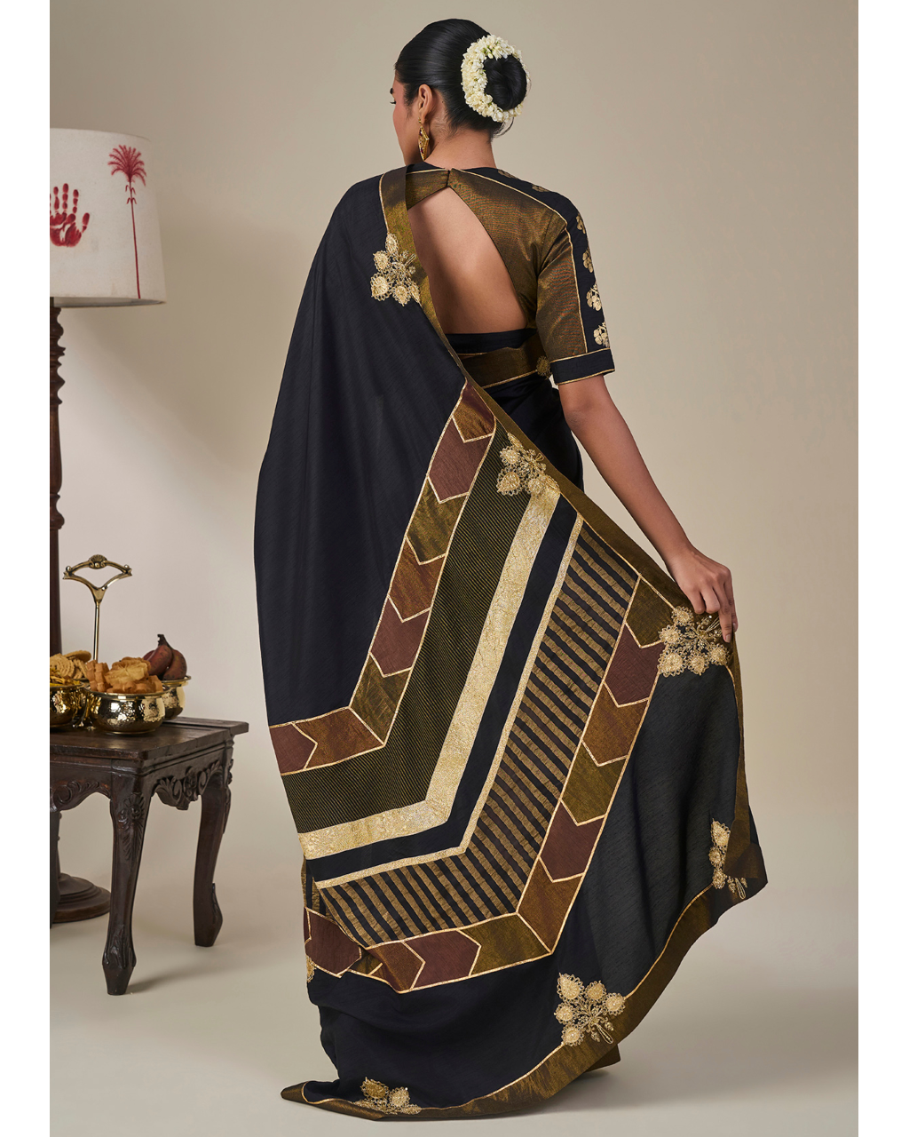 Black Golden Flame Sari Set