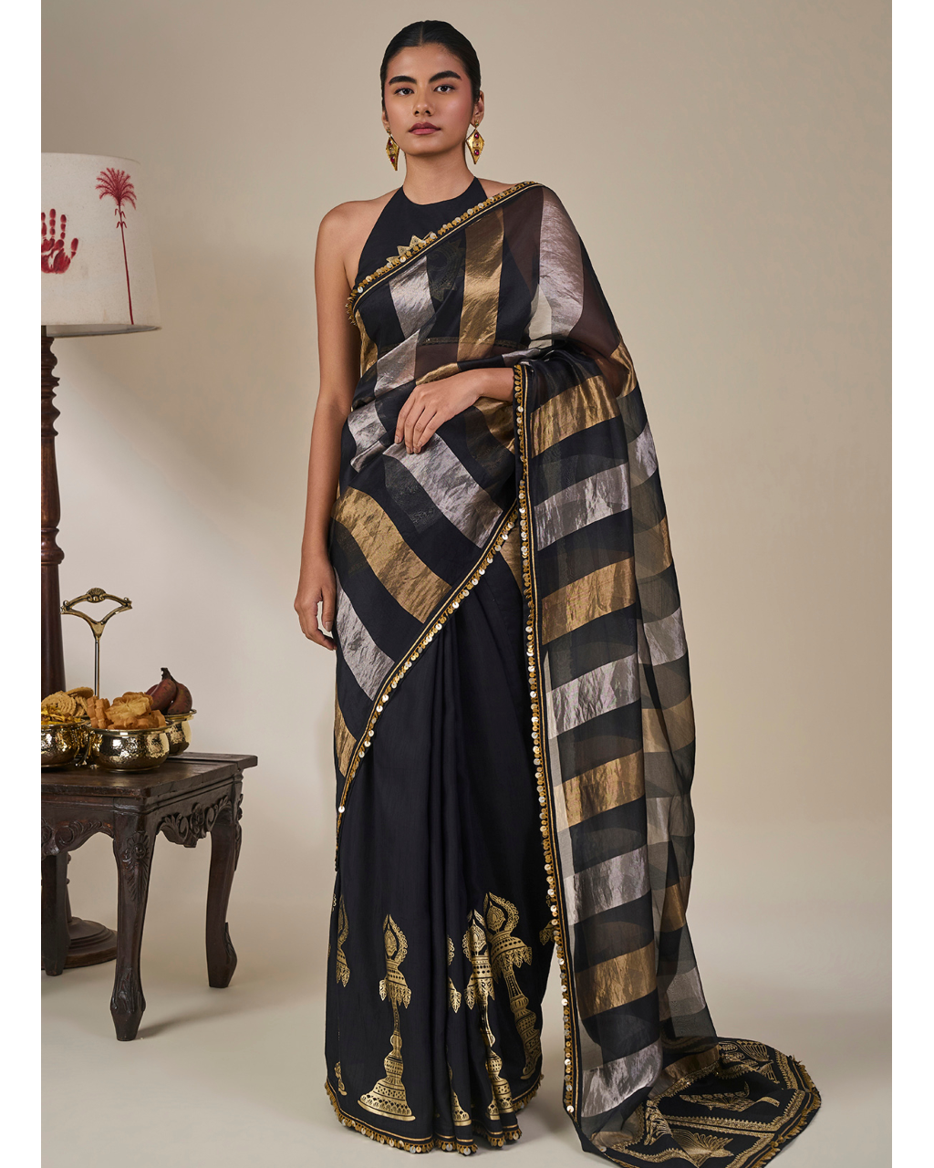 Black The Glided Lantern Sari Set