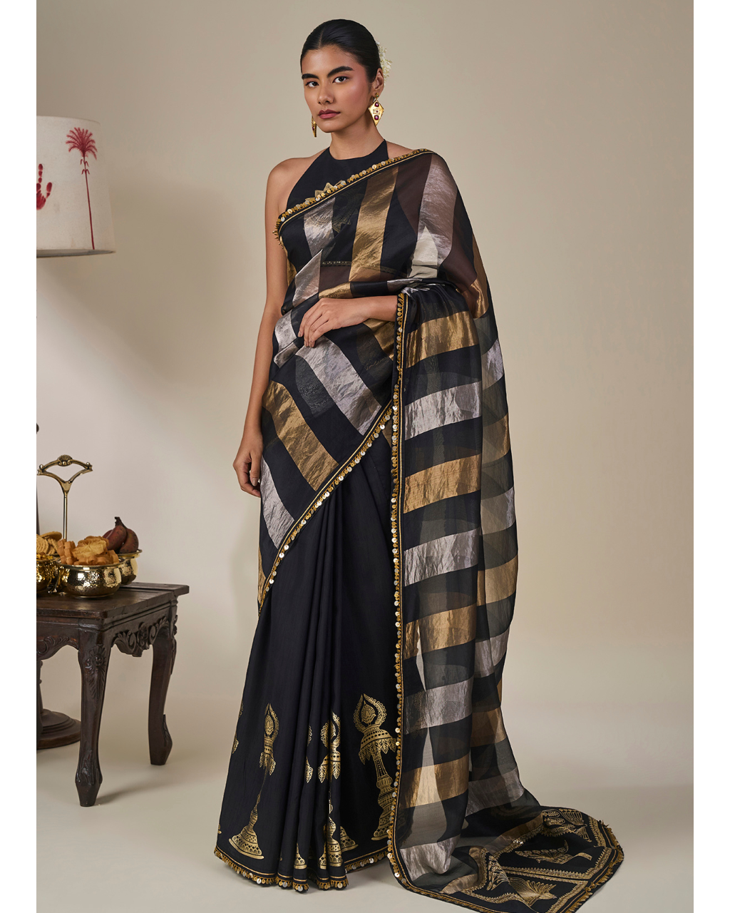 Black The Glided Lantern Sari Set