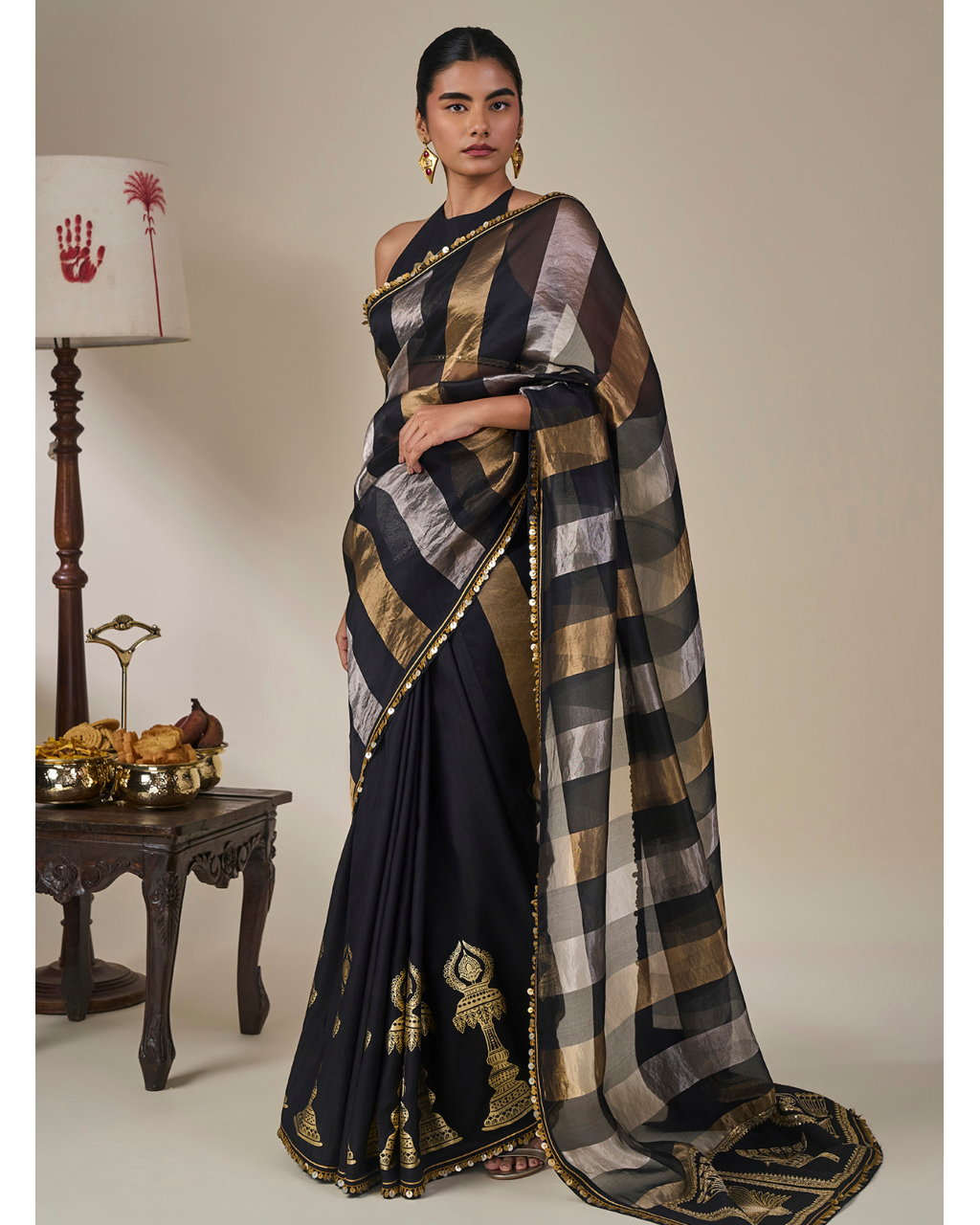 Black The Glided Lantern Sari Set