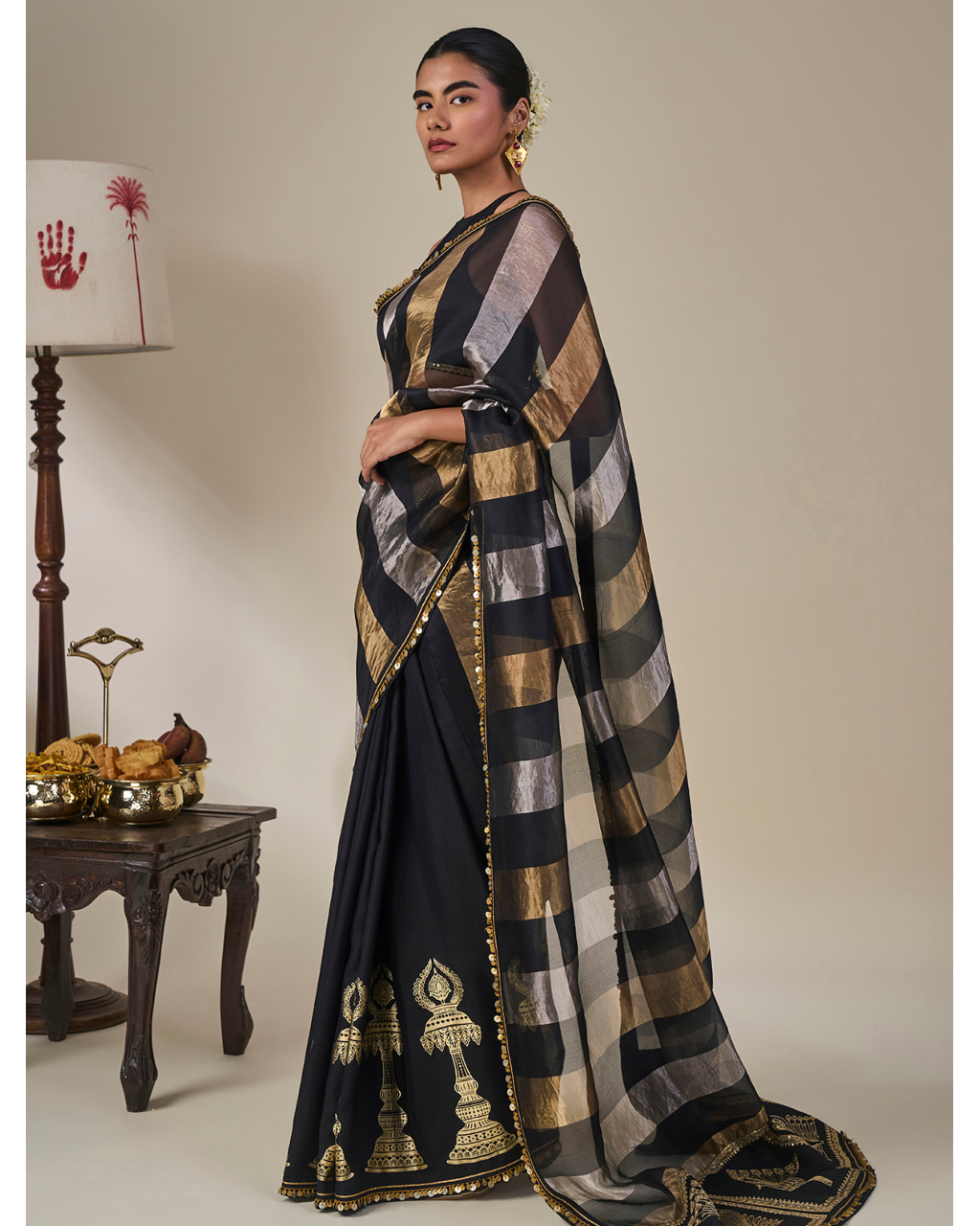 Black The Glided Lantern Sari Set
