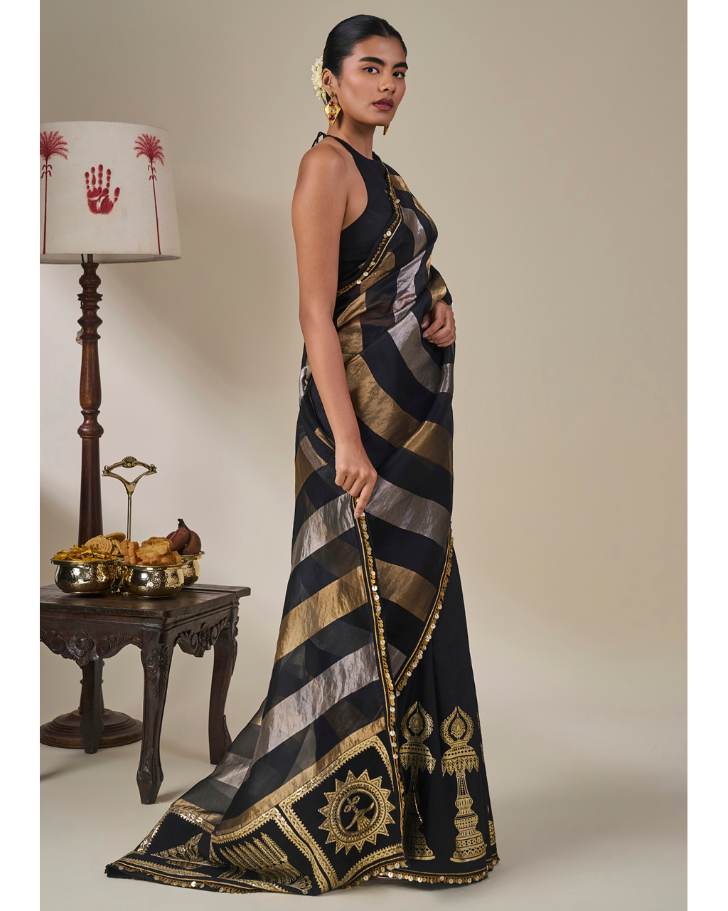 Black The Glided Lantern Sari Set