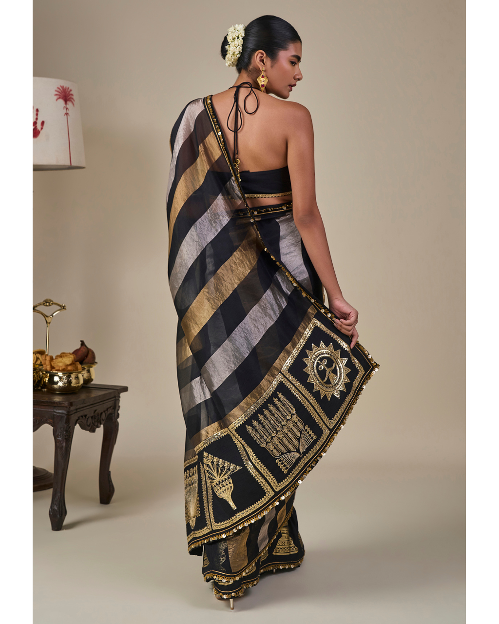 Black The Glided Lantern Sari Set