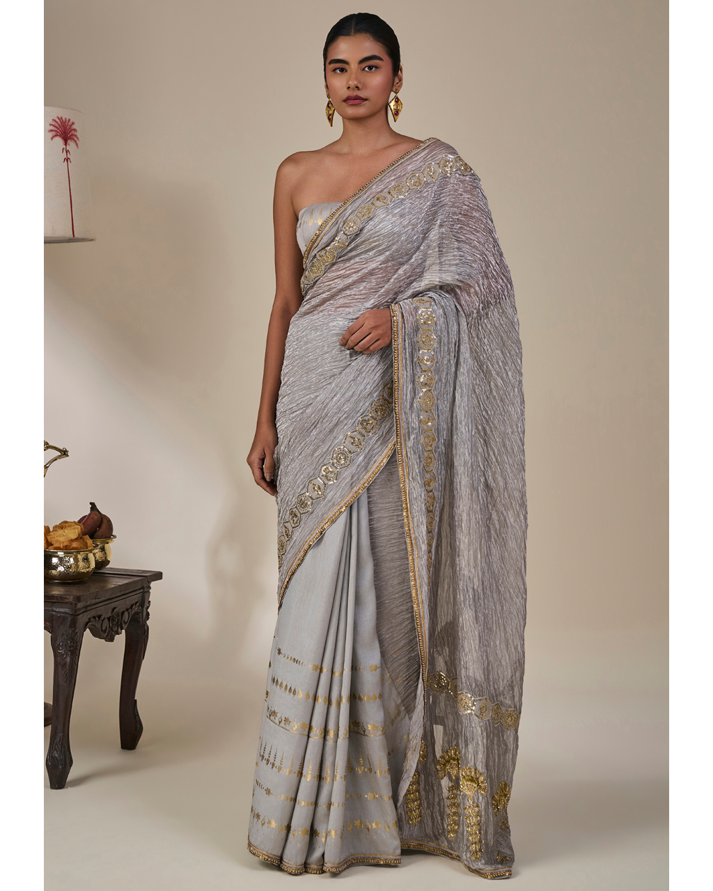Grey Kathakali Malabar Sari Set