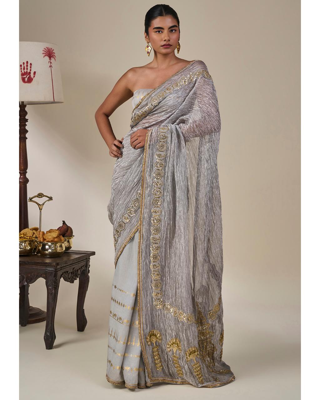 Grey Kathakali Malabar Sari Set