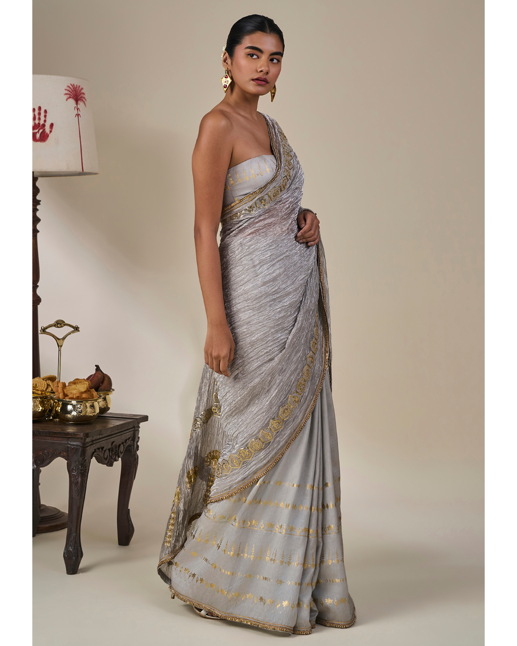 Grey Kathakali Malabar Sari Set