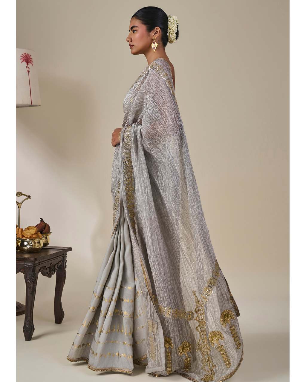 Grey Kathakali Malabar Sari Set