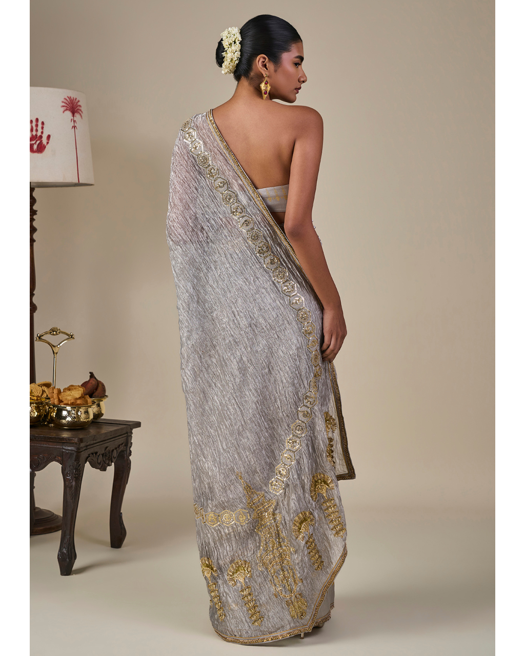 Grey Kathakali Malabar Sari Set