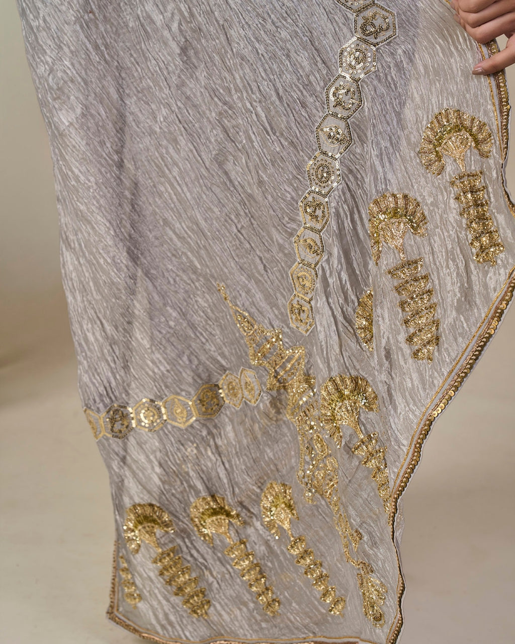 Grey Kathakali Malabar Sari Set