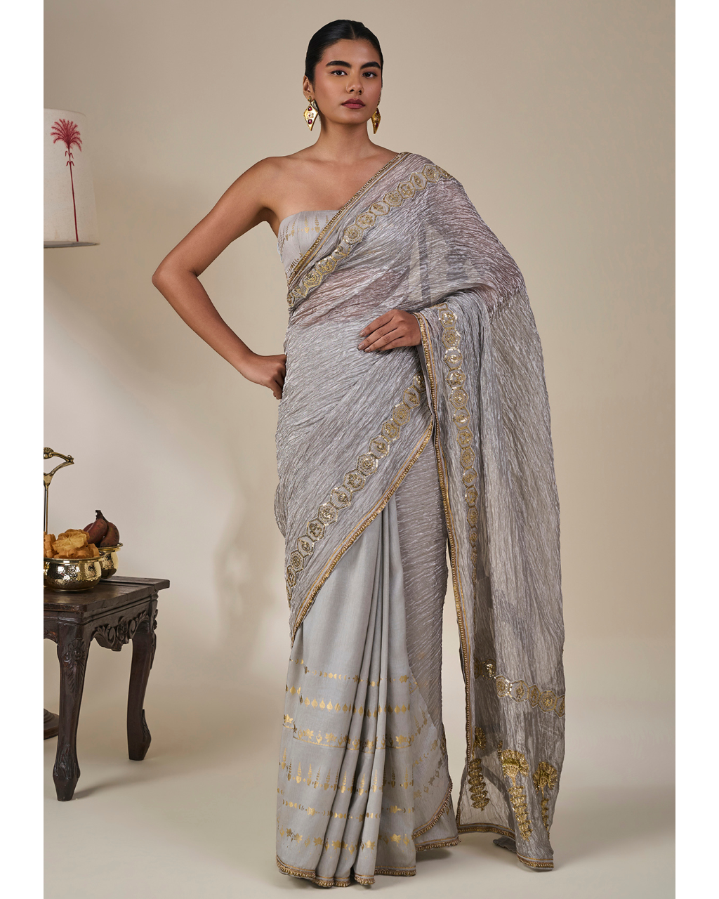 Grey Kathakali Malabar Sari Set