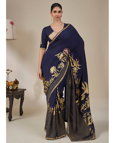 Blue Backwater Postcard Stripe Sari Set