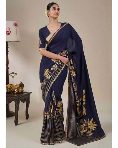 Blue Backwater Postcard Stripe Sari Set