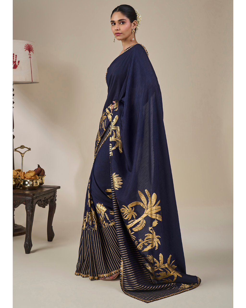 Blue Backwater Postcard Stripe Sari Set