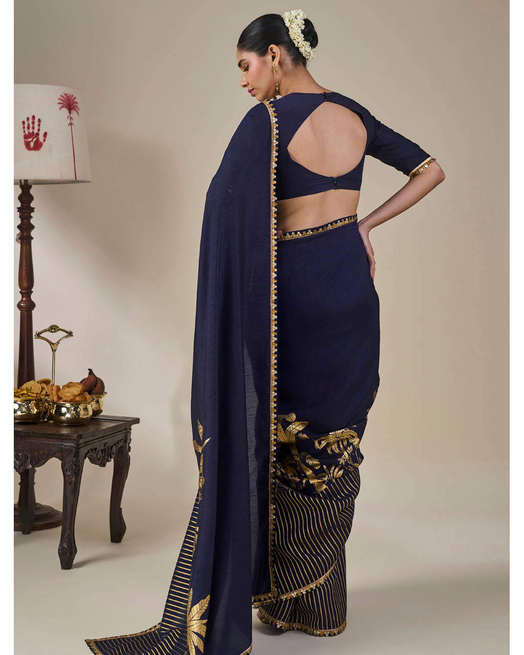 Blue Backwater Postcard Stripe Sari Set