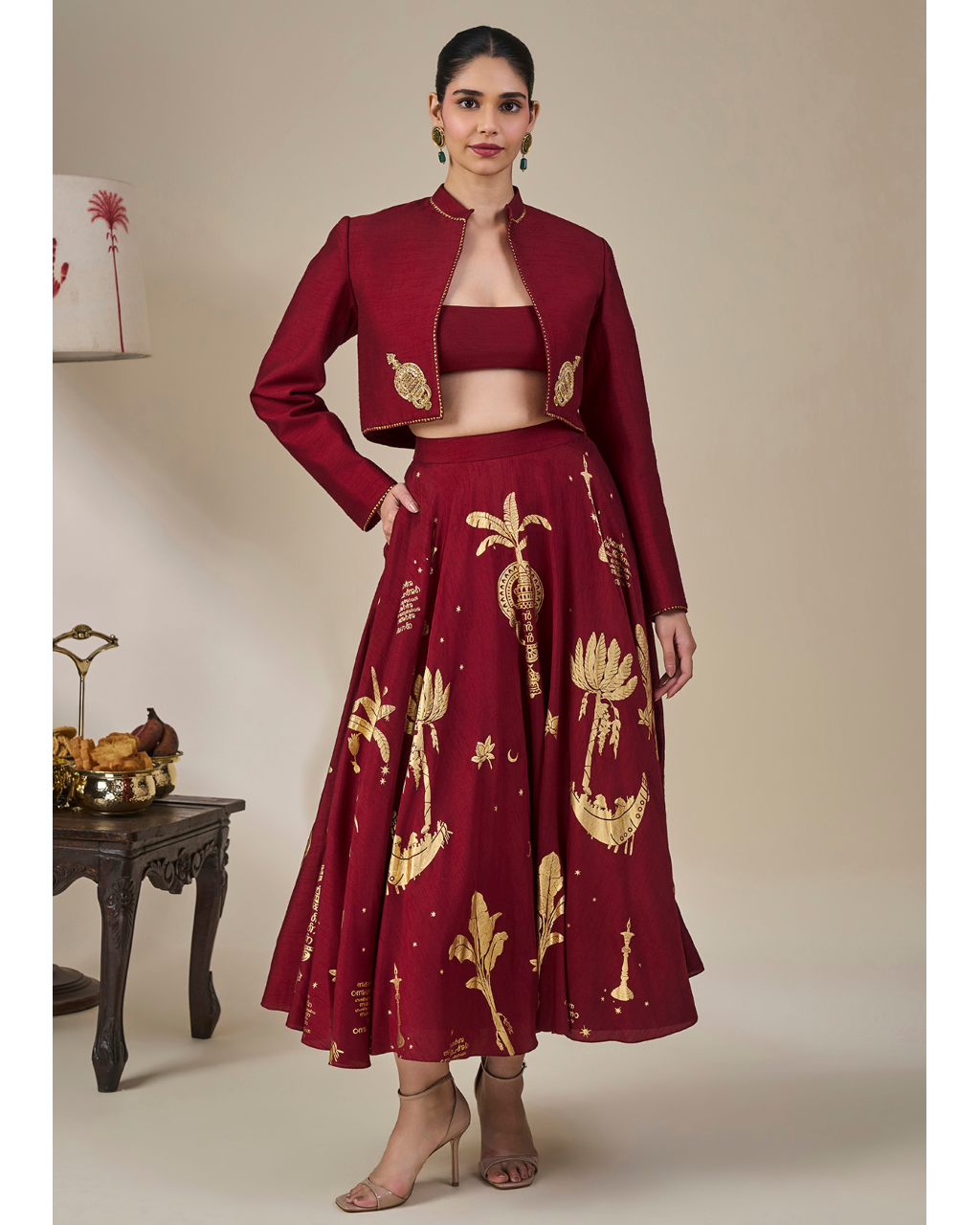 Cherry Malabar Masque Skirt Set