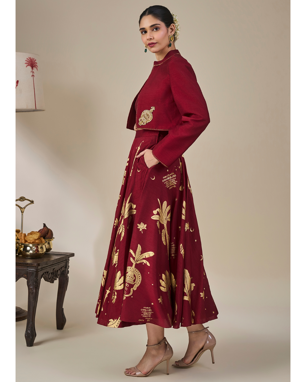 Cherry Malabar Masque Skirt Set
