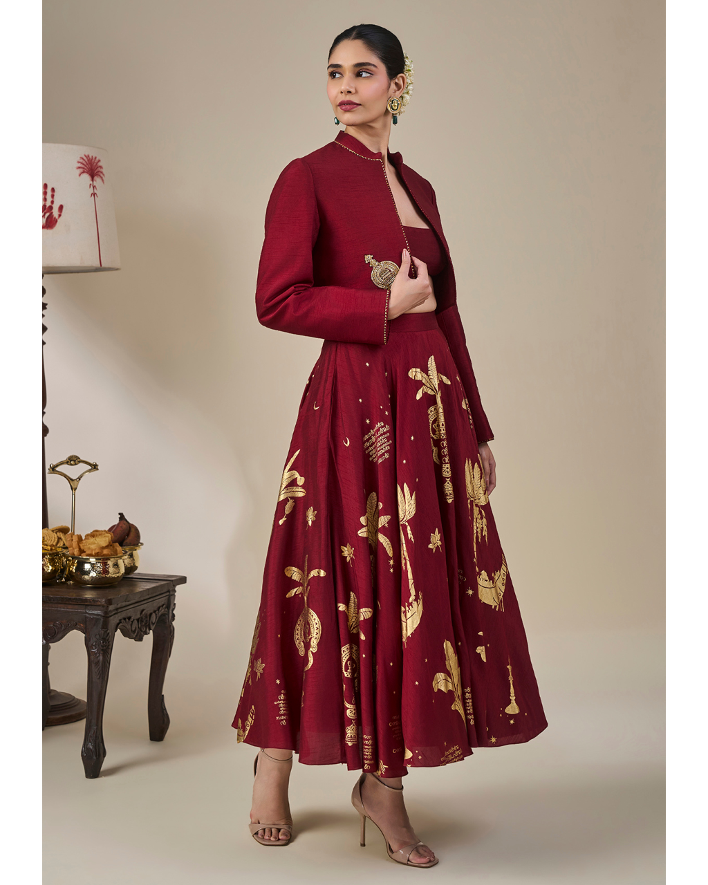 Cherry Malabar Masque Skirt Set