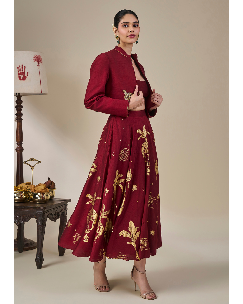 Cherry Malabar Masque Skirt Set