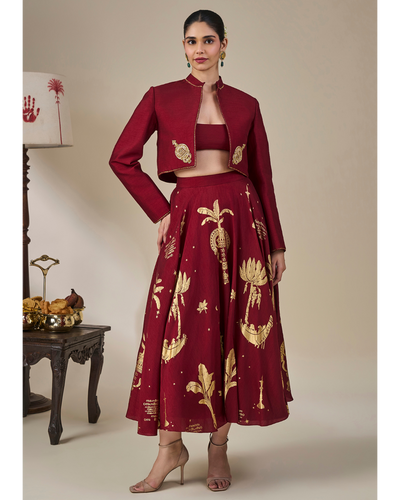 Cherry Malabar Masque Skirt Set
