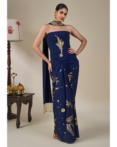 Blue Cosmic Birdsong Corset Set
