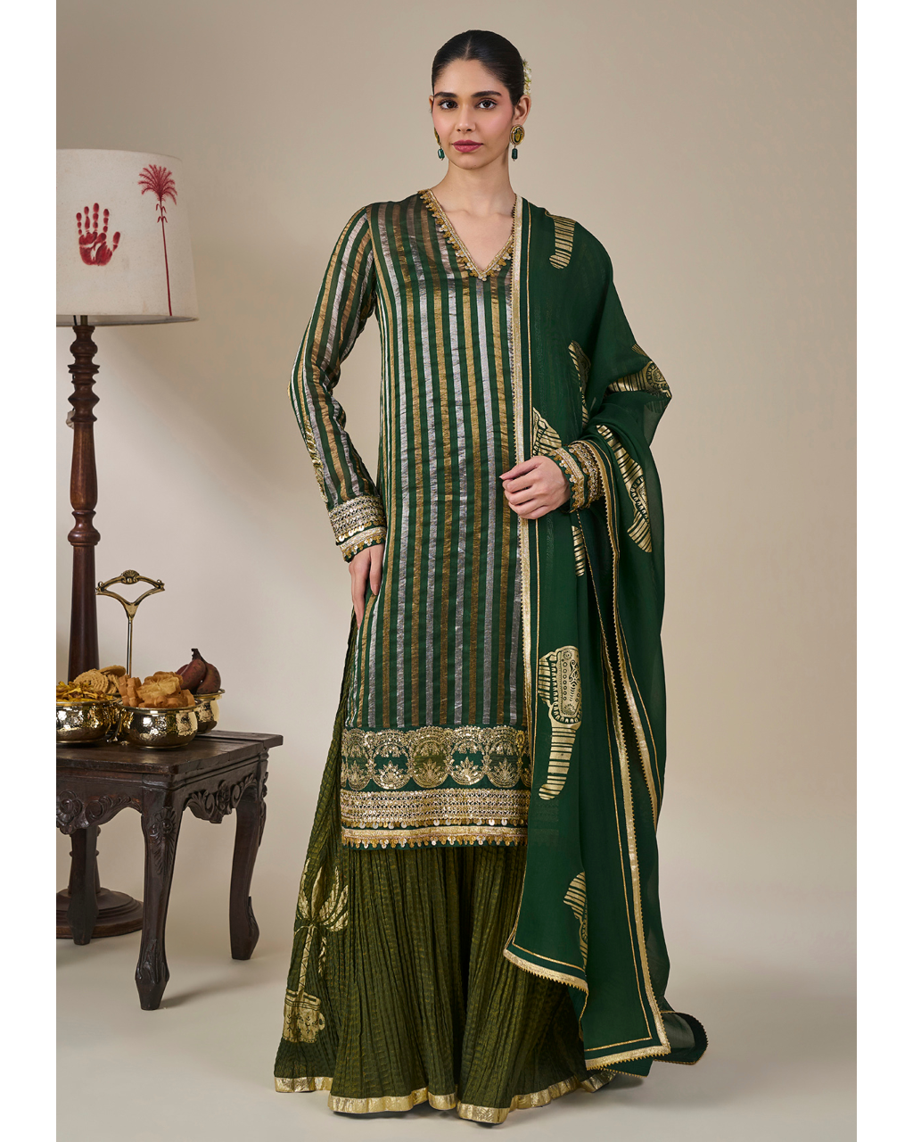 Green Kera Palm Anarkali Set