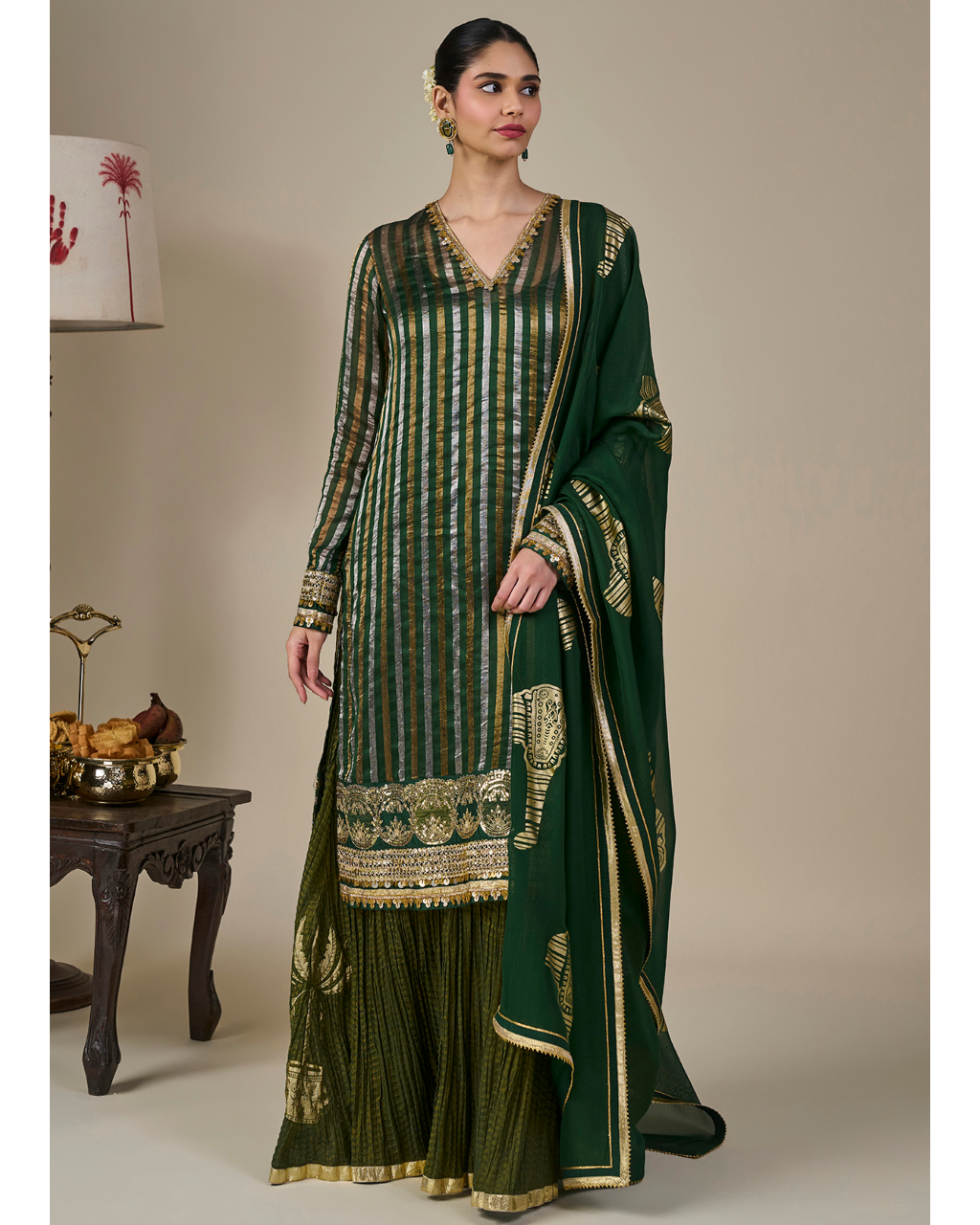 Green Kera Palm Anarkali Set