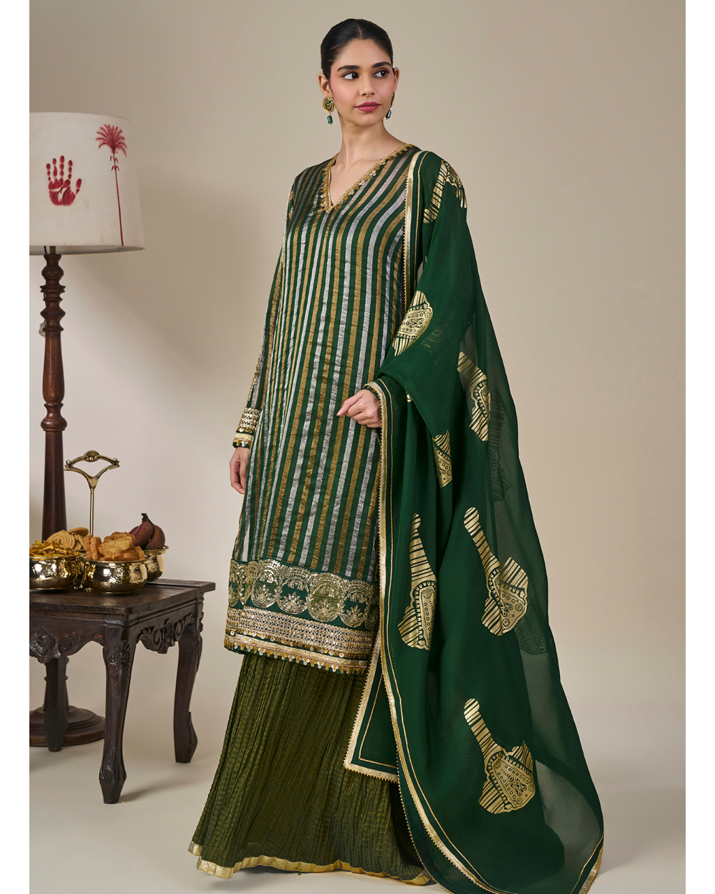 Green Kera Palm Anarkali Set