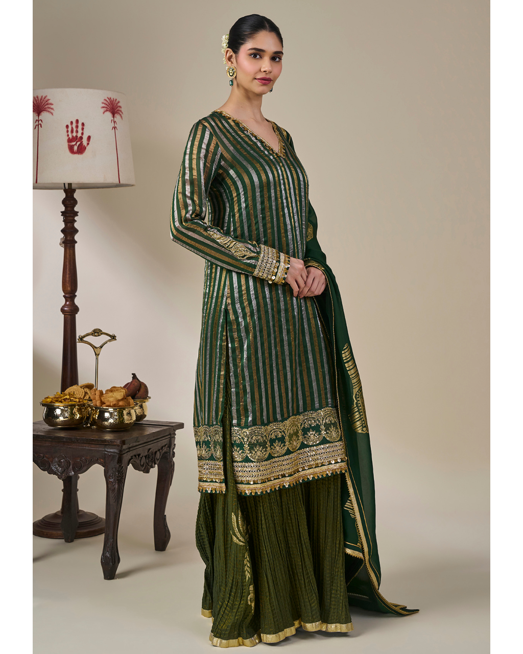 Green Kera Palm Anarkali Set