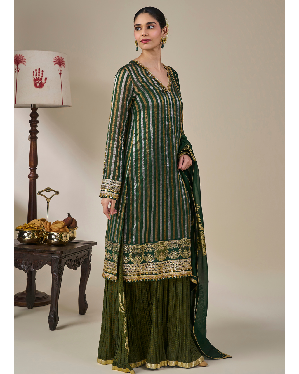Green Kera Palm Anarkali Set